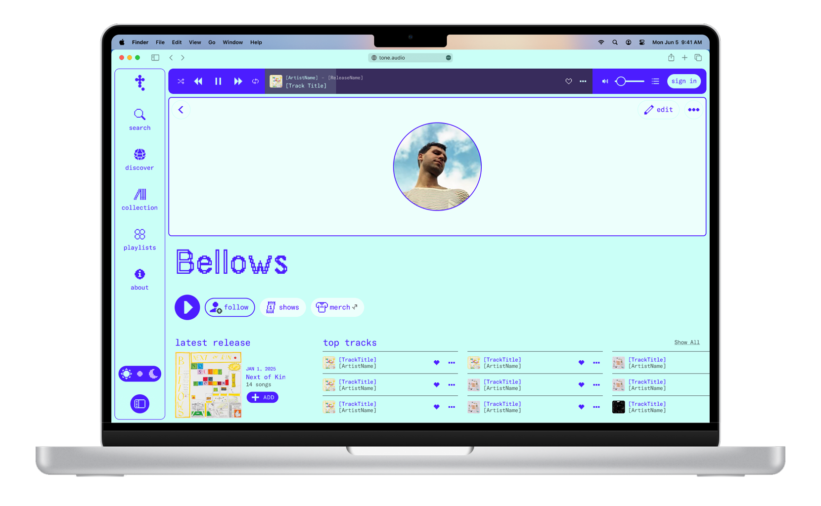 Desktop artist page
