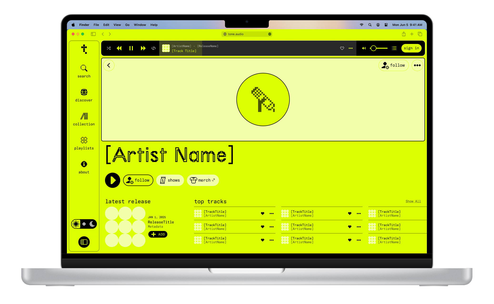 Desktop artist page