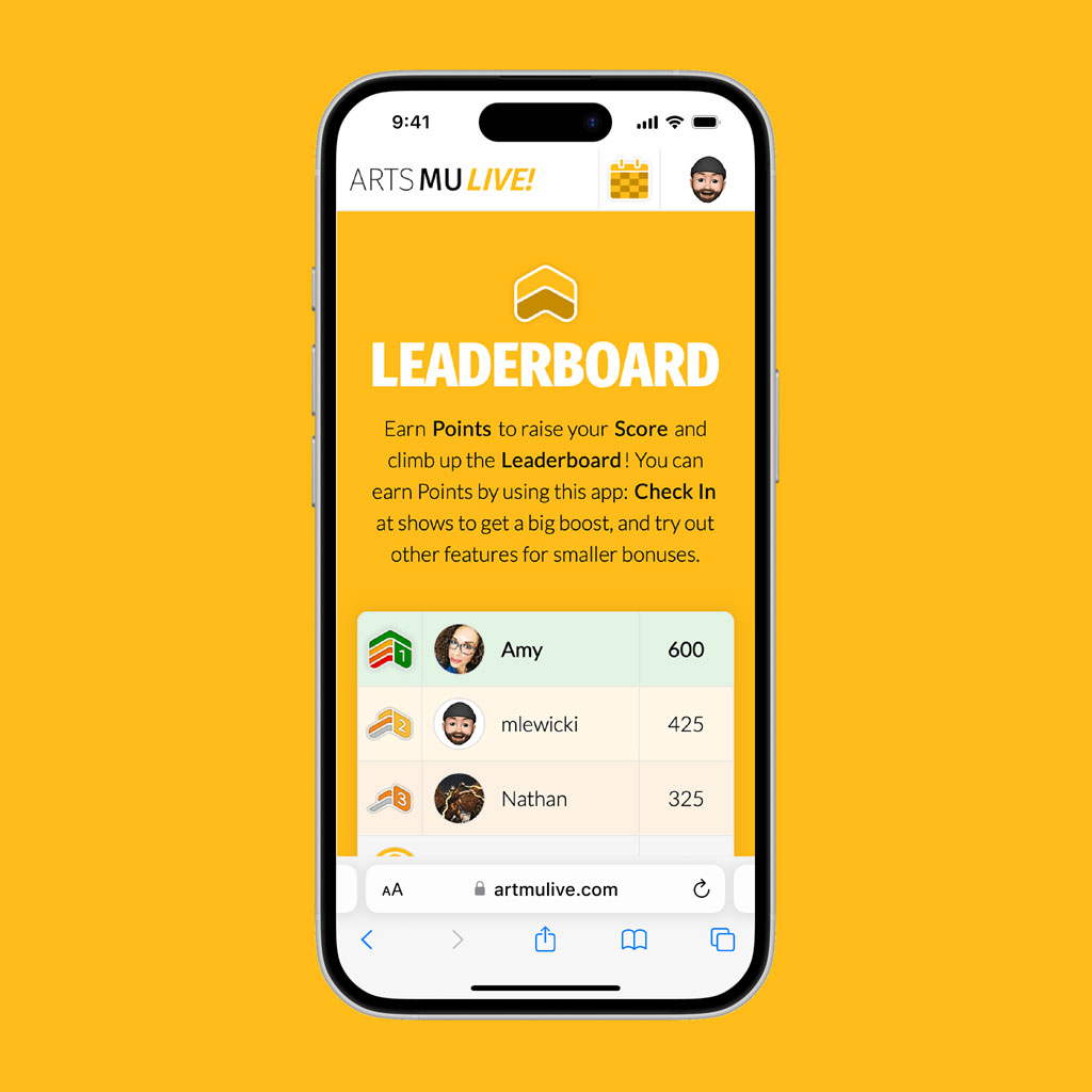 MUArts Live web app homepage design